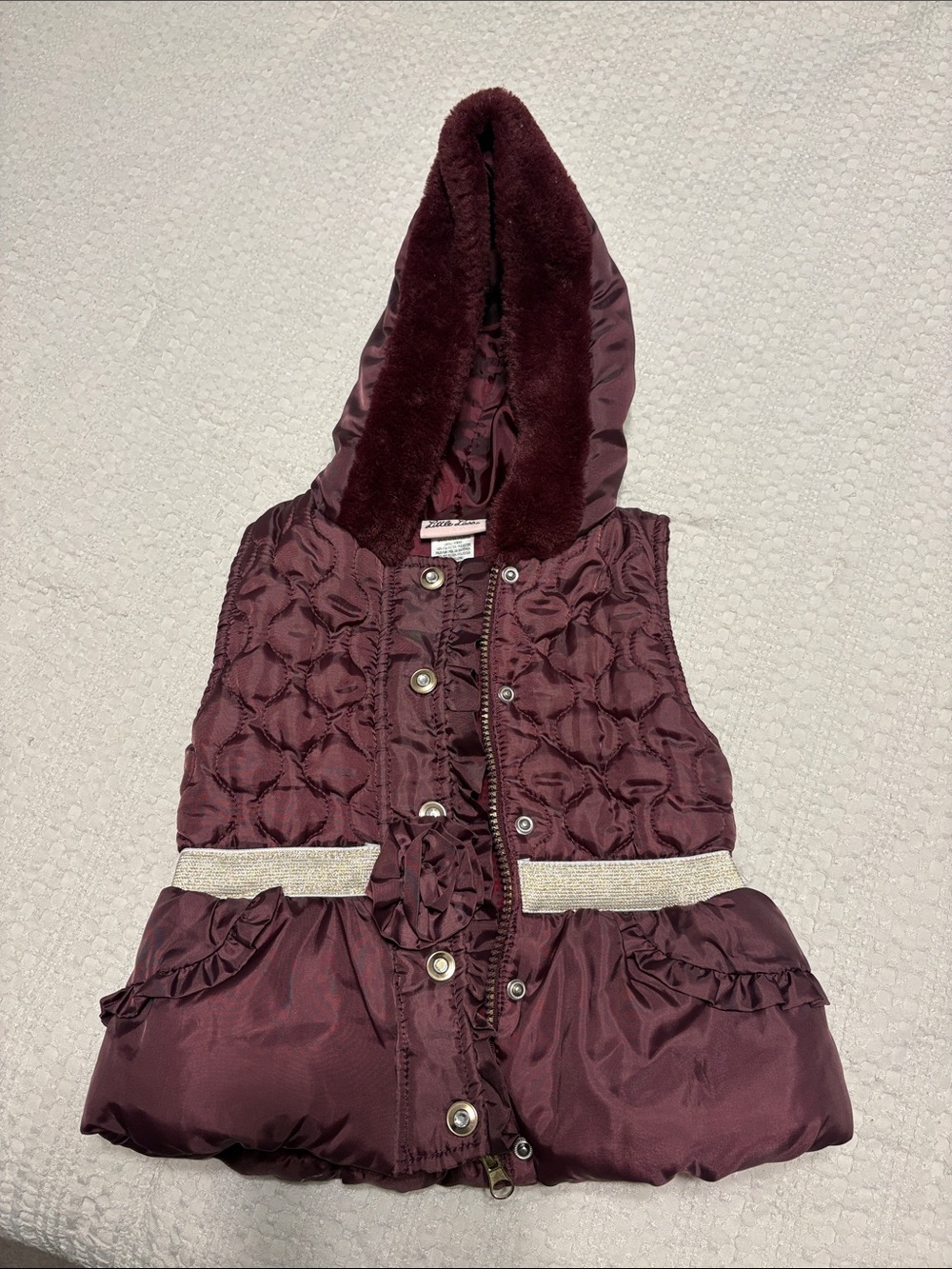 Girls' Hooded Quilted Puffer Vest in Deep Plum